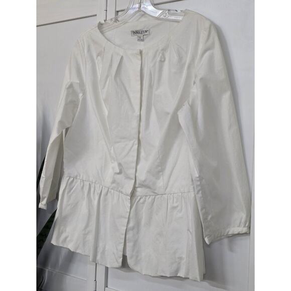 Pendleton White Emb Dot Cotton 3/4 Sleeve Button Down Balloon Hem Blouse Size 10 - Picture 2 of 7